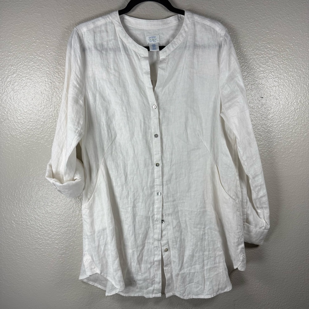 Sigrid Olsen White Button-Up Women's tunic SZ:M